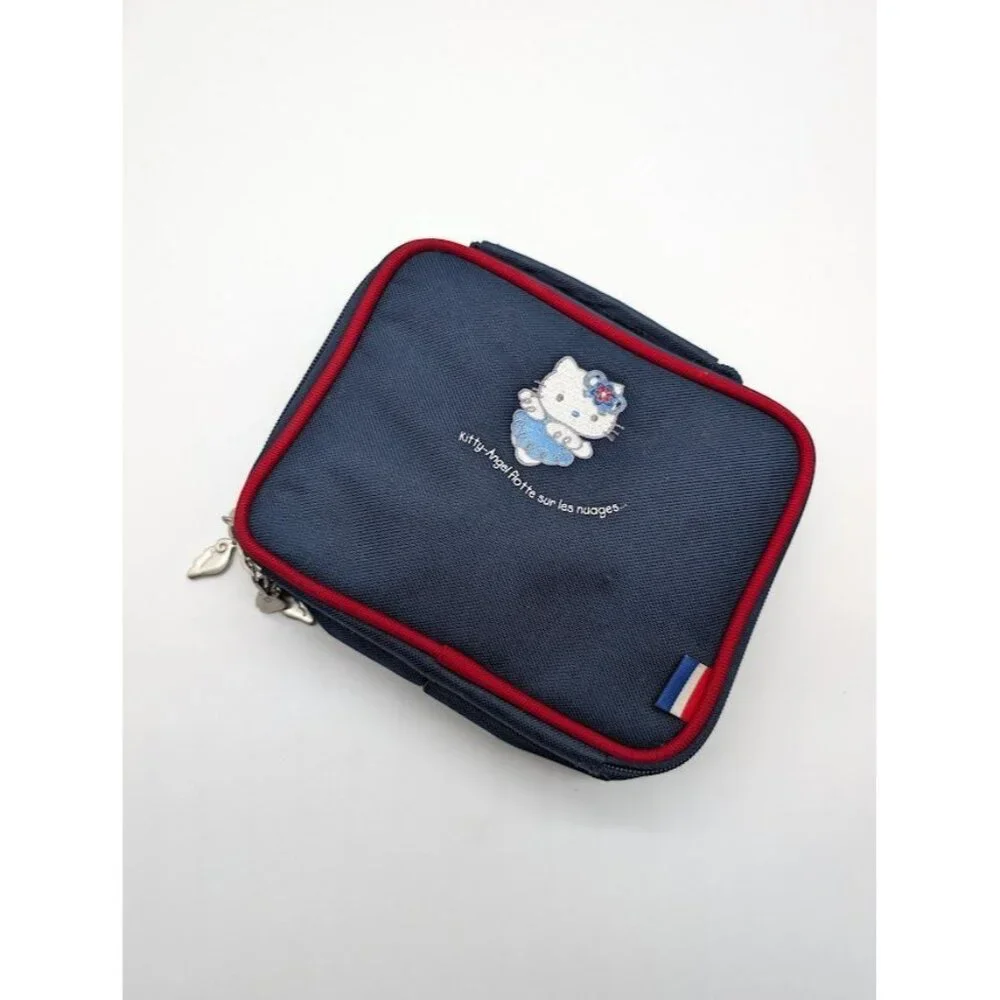 Vintage Hello Kitty Sanrio Smile Blue Angel France Pencil Case Organizer Make Up